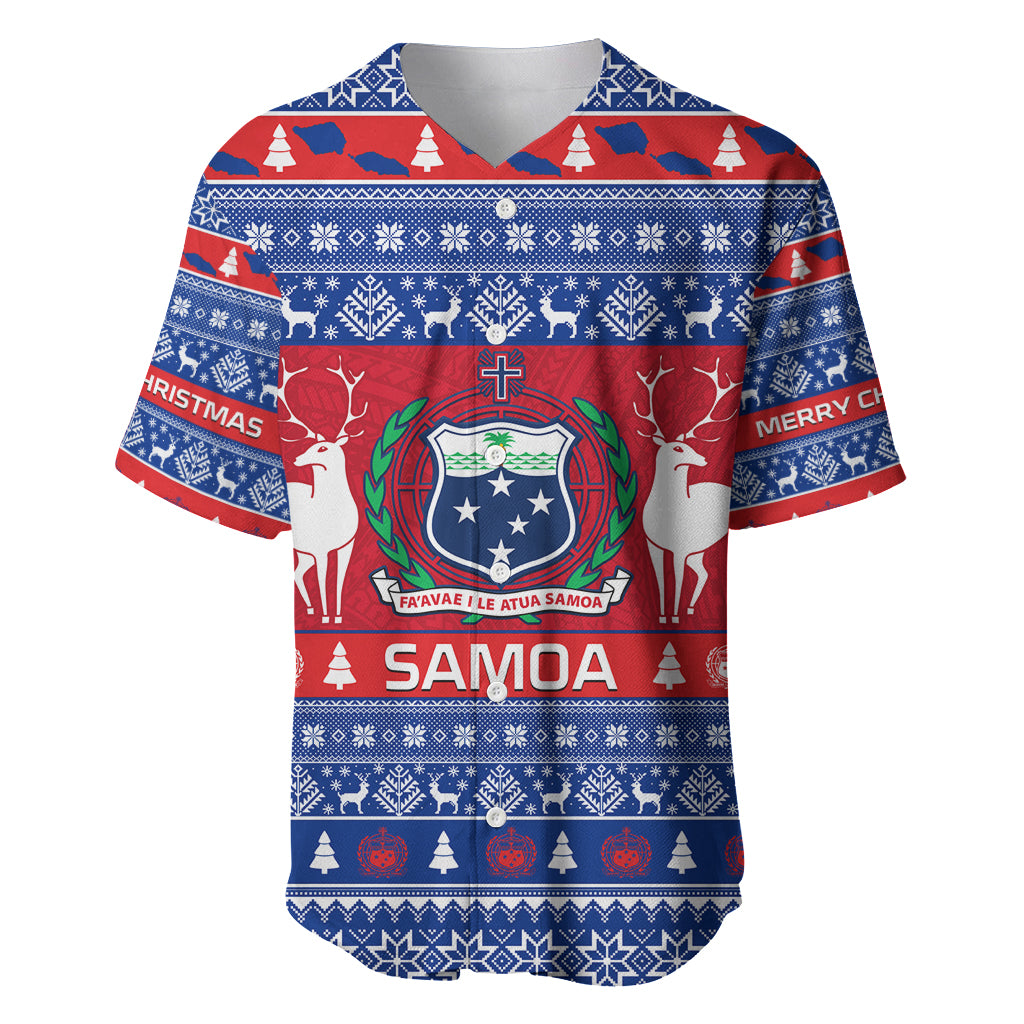 Personalised Samoa Christmas Baseball Jersey Samoan Coat Of Arms Manuia Le Kirisimas - Wonder Print Shop