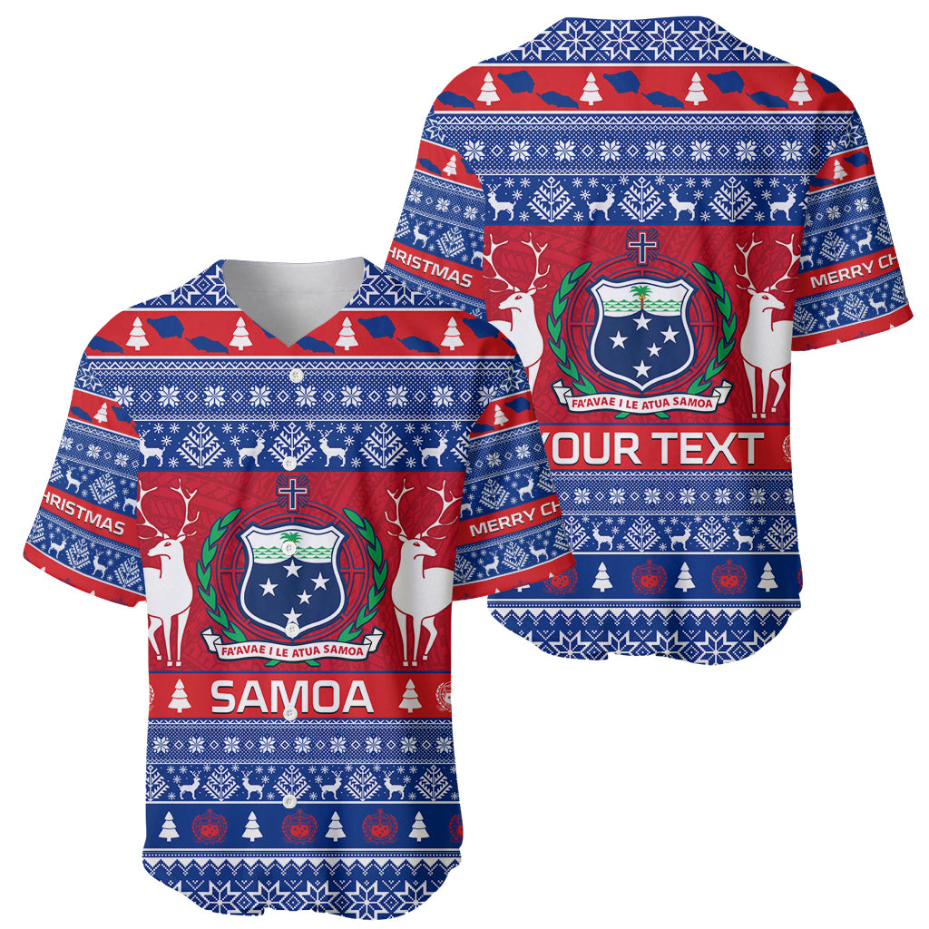 Personalised Samoa Christmas Baseball Jersey Samoan Coat Of Arms Manuia Le Kirisimas - Wonder Print Shop