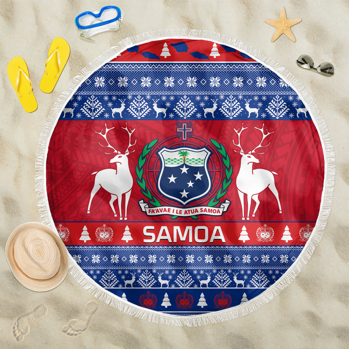 Personalised Samoa Christmas Beach Blanket Samoan Coat Of Arms Manuia Le Kirisimas - Wonder Print Shop