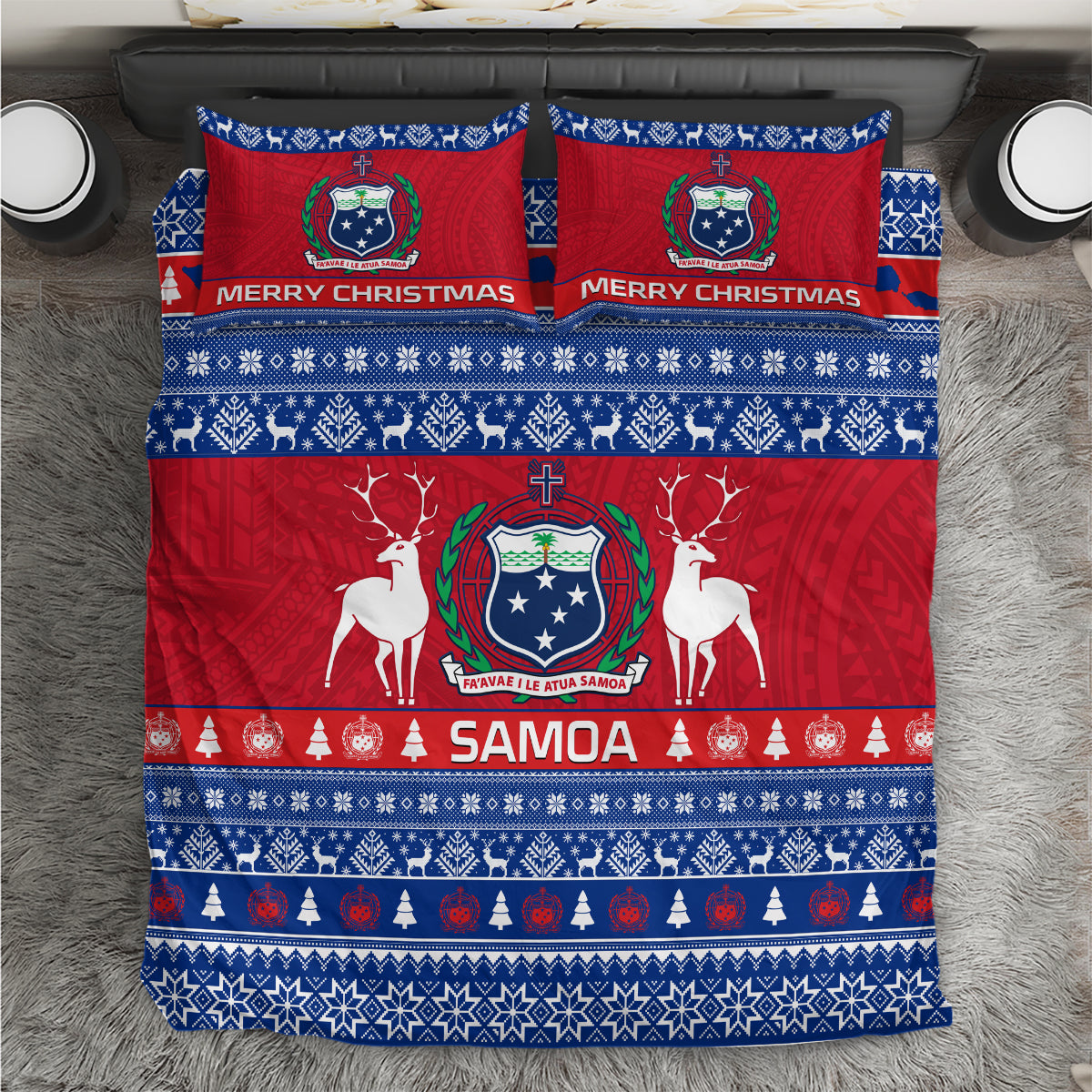 Personalised Samoa Christmas Bedding Set Samoan Coat Of Arms Manuia Le Kirisimas - Wonder Print Shop