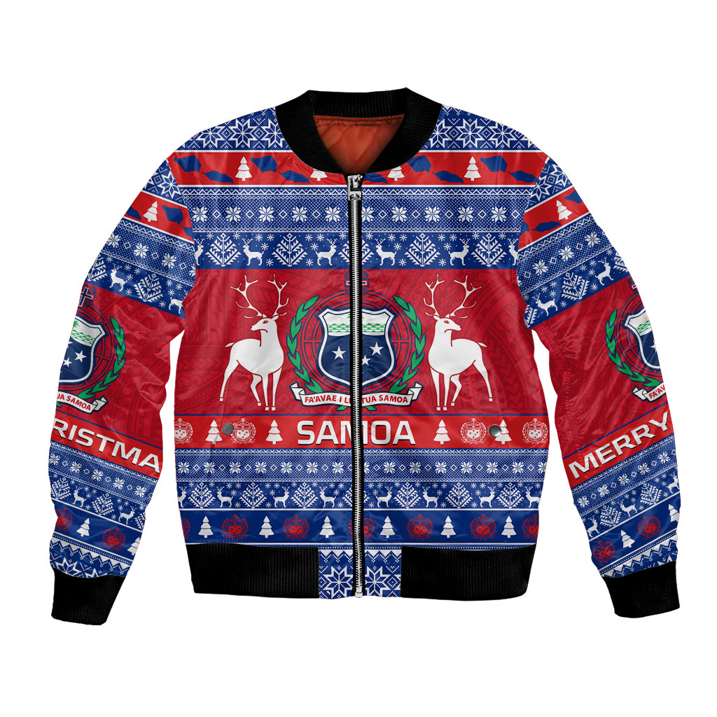 Personalised Samoa Christmas Bomber Jacket Samoan Coat Of Arms Manuia Le Kirisimas - Wonder Print Shop
