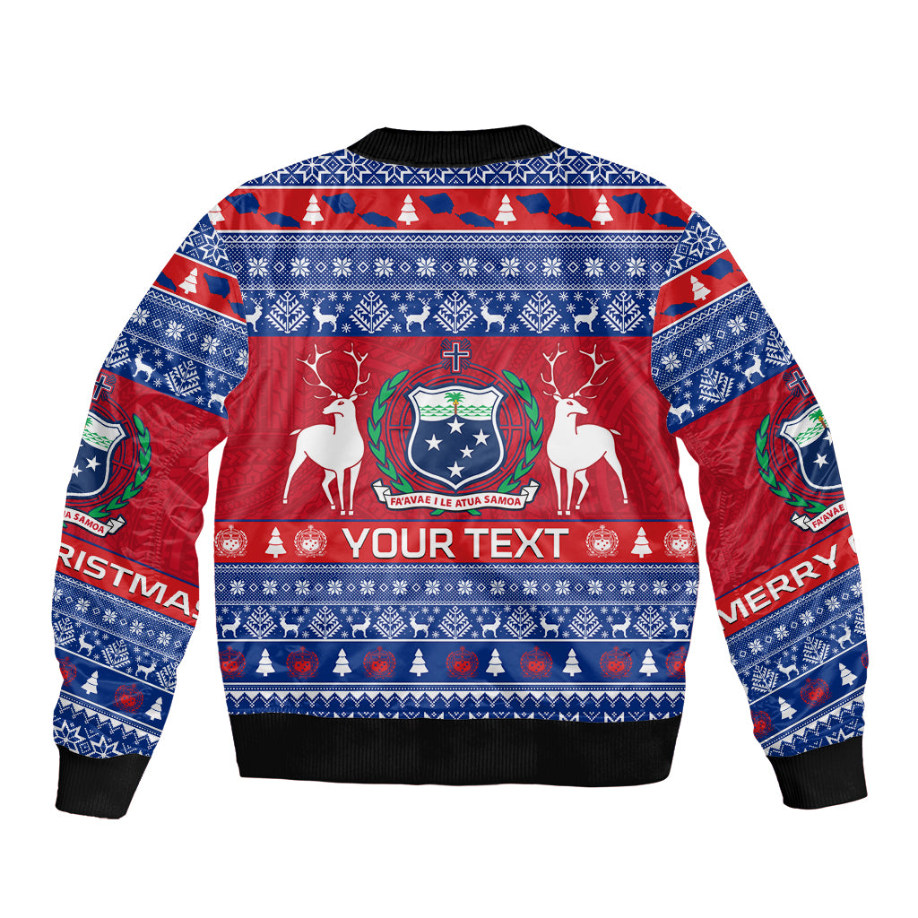 Personalised Samoa Christmas Bomber Jacket Samoan Coat Of Arms Manuia Le Kirisimas - Wonder Print Shop