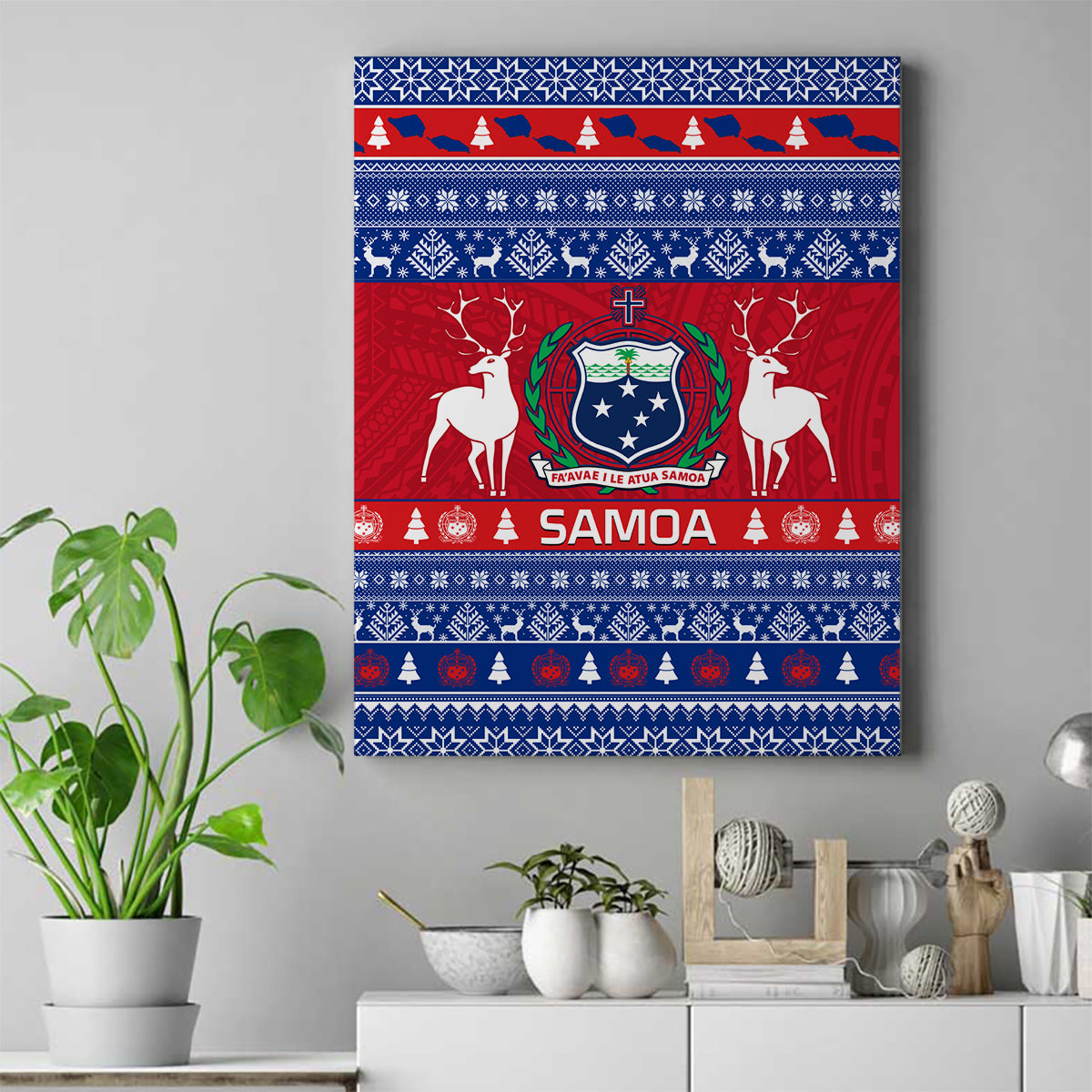 Personalised Samoa Christmas Canvas Wall Art Samoan Coat Of Arms Manuia Le Kirisimas - Wonder Print Shop
