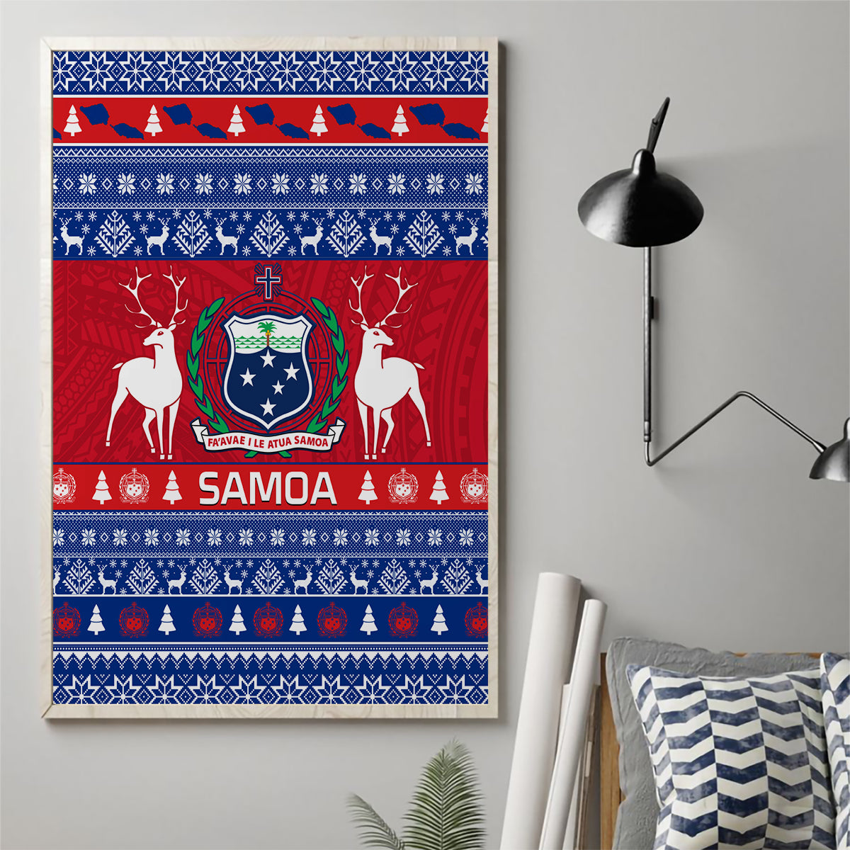 Personalised Samoa Christmas Canvas Wall Art Samoan Coat Of Arms Manuia Le Kirisimas - Wonder Print Shop