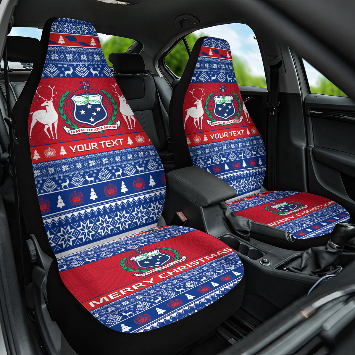 Personalised Samoa Christmas Car Seat Cover Samoan Coat Of Arms Manuia Le Kirisimas - Wonder Print Shop