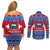 Personalised Samoa Christmas Couples Matching Off Shoulder Short Dress and Long Sleeve Button Shirts Samoan Coat Of Arms Manuia Le Kirisimas - Wonder Print Shop