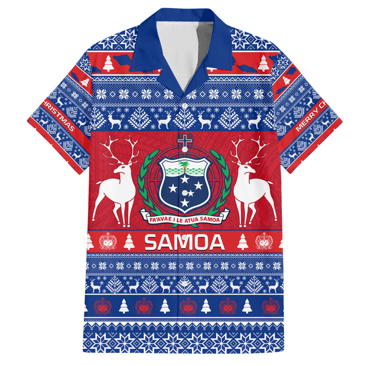 Personalised Samoa Christmas Hawaiian Shirt Samoan Coat Of Arms Manuia Le Kirisimas - Wonder Print Shop