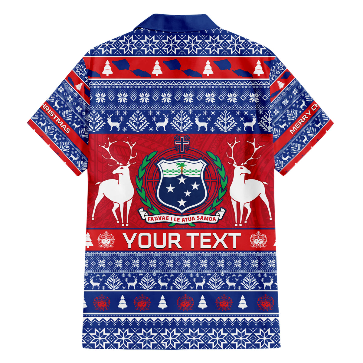 Personalised Samoa Christmas Hawaiian Shirt Samoan Coat Of Arms Manuia Le Kirisimas - Wonder Print Shop