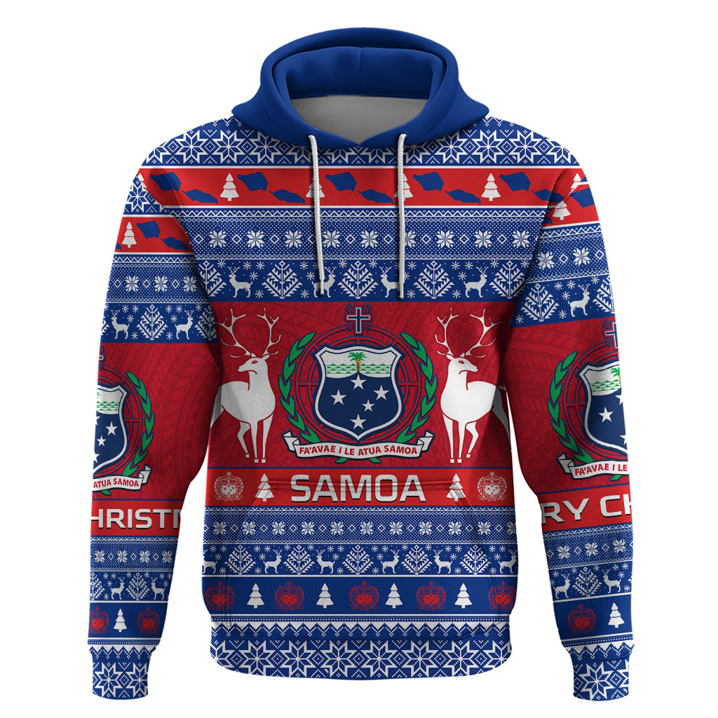 Personalised Samoa Christmas Hoodie Samoan Coat Of Arms Manuia Le Kirisimas - Wonder Print Shop