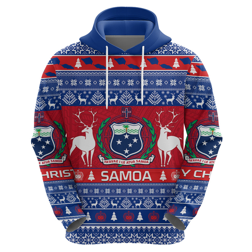Personalised Samoa Christmas Hoodie Samoan Coat Of Arms Manuia Le Kirisimas - Wonder Print Shop