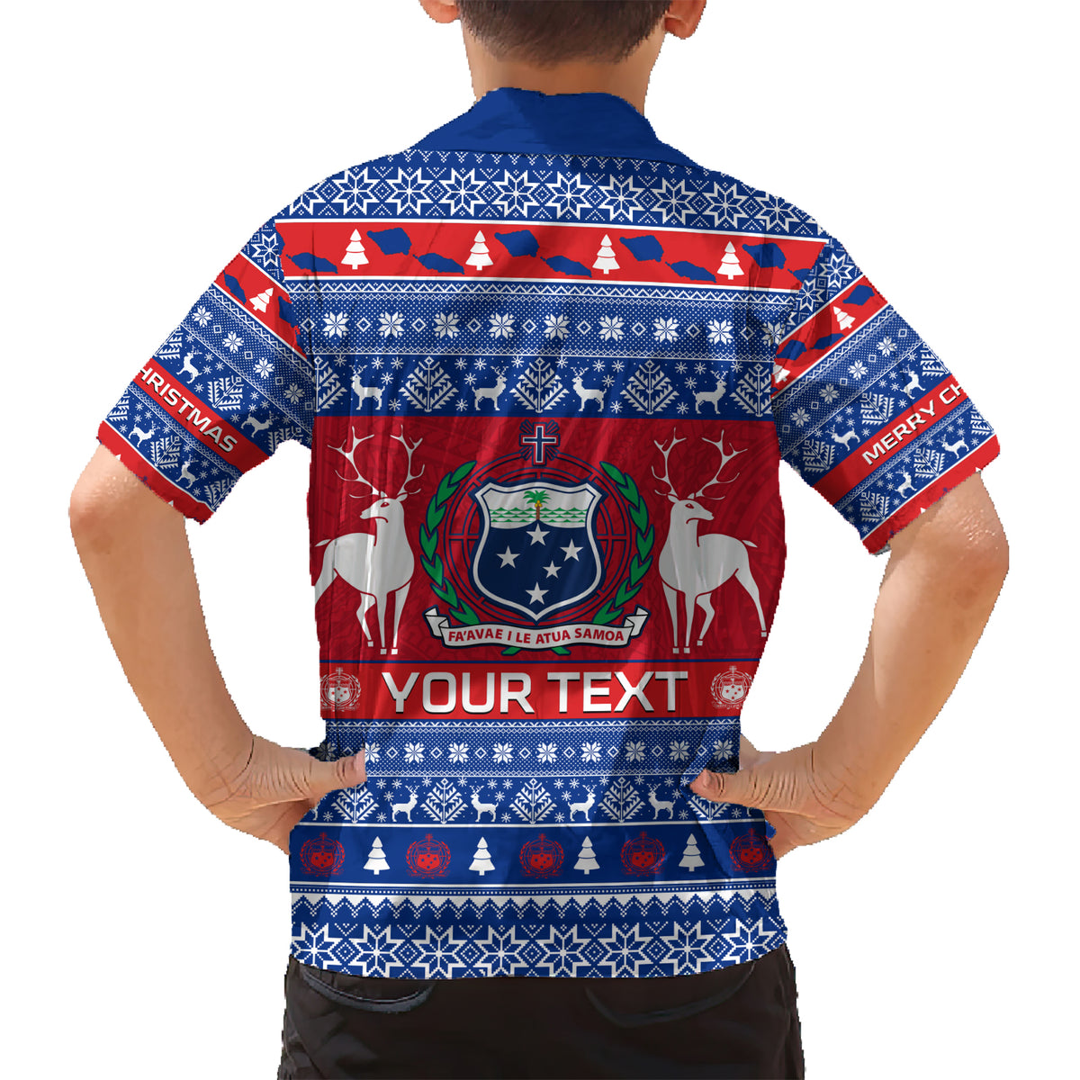 Personalised Samoa Christmas Kid Hawaiian Shirt Samoan Coat Of Arms Manuia Le Kirisimas - Wonder Print Shop
