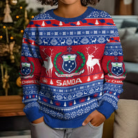 Personalised Samoa Christmas Kid Ugly Christmas Sweater Samoan Coat Of Arms Manuia Le Kirisimas - Wonder Print Shop