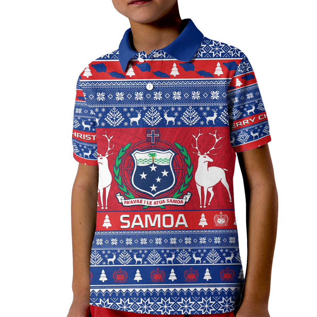 Personalised Samoa Christmas Kid Polo Shirt Samoan Coat Of Arms Manuia Le Kirisimas - Wonder Print Shop