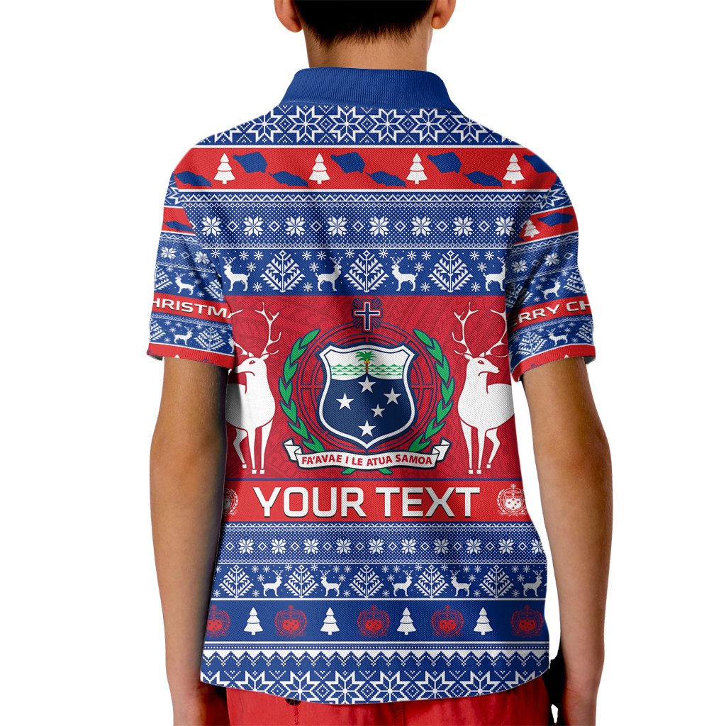Personalised Samoa Christmas Kid Polo Shirt Samoan Coat Of Arms Manuia Le Kirisimas - Wonder Print Shop