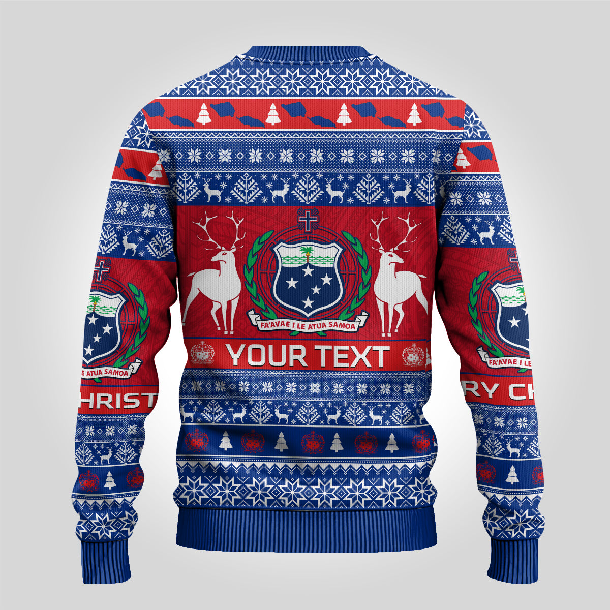 Personalised Samoa Christmas Ugly Christmas Sweater Samoan Coat Of Arms Manuia Le Kirisimas - Wonder Print Shop