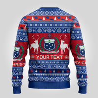 Personalised Samoa Christmas Ugly Christmas Sweater Samoan Coat Of Arms Manuia Le Kirisimas - Wonder Print Shop