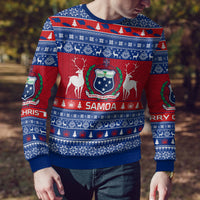 Personalised Samoa Christmas Ugly Christmas Sweater Samoan Coat Of Arms Manuia Le Kirisimas - Wonder Print Shop