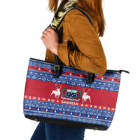 Personalised Samoa Christmas Leather Tote Bag Samoan Coat Of Arms Manuia Le Kirisimas - Wonder Print Shop