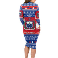 Personalised Samoa Christmas Long Sleeve Bodycon Dress Samoan Coat Of Arms Manuia Le Kirisimas - Wonder Print Shop