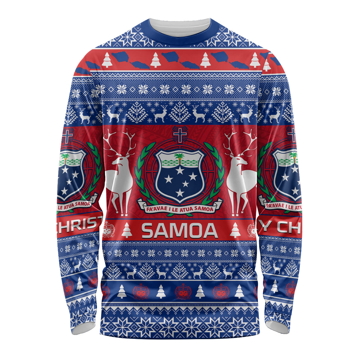 Personalised Samoa Christmas Long Sleeve Shirt Samoan Coat Of Arms Manuia Le Kirisimas - Wonder Print Shop