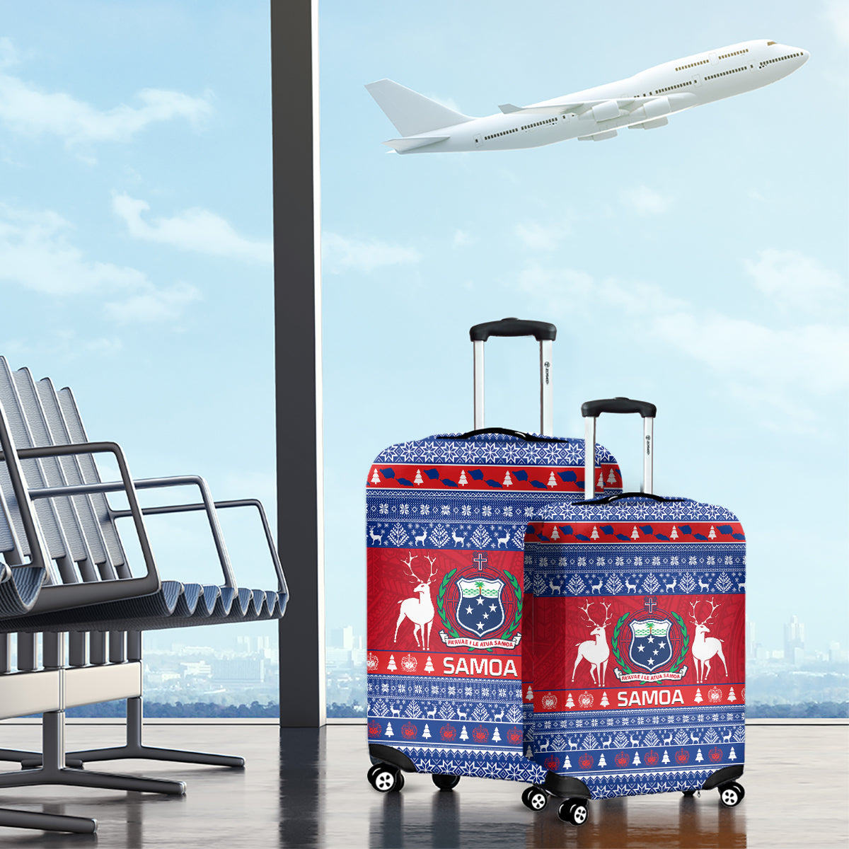 Personalised Samoa Christmas Luggage Cover Samoan Coat Of Arms Manuia Le Kirisimas - Wonder Print Shop