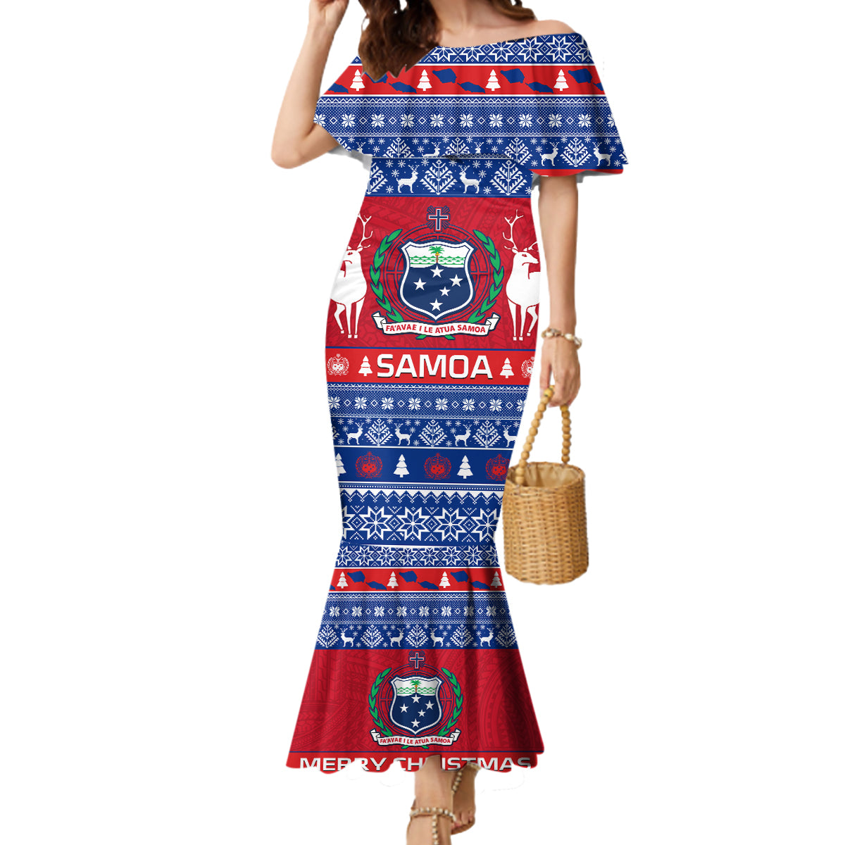 Personalised Samoa Christmas Mermaid Dress Samoan Coat Of Arms Manuia Le Kirisimas - Wonder Print Shop