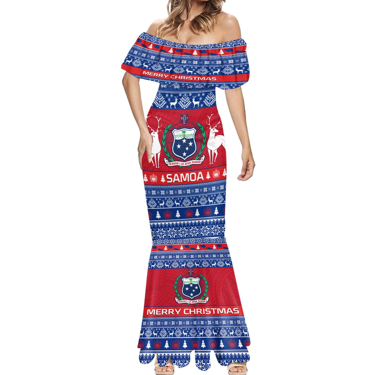 Personalised Samoa Christmas Mermaid Dress Samoan Coat Of Arms Manuia Le Kirisimas - Wonder Print Shop