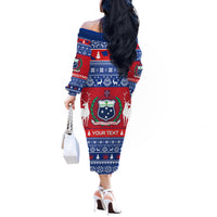 Personalised Samoa Christmas Off The Shoulder Long Sleeve Dress Samoan Coat Of Arms Manuia Le Kirisimas - Wonder Print Shop