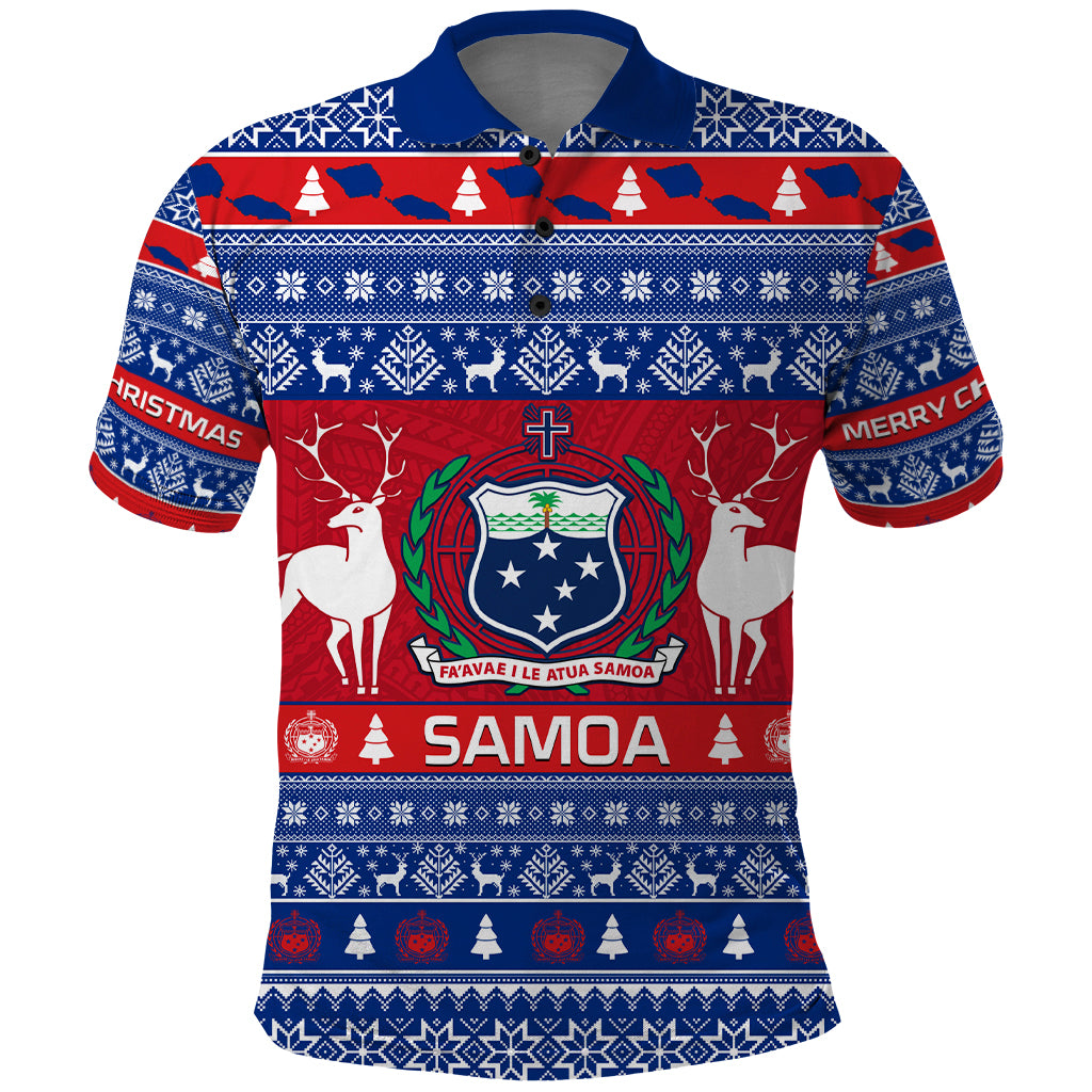 Personalised Samoa Christmas Polo Shirt Samoan Coat Of Arms Manuia Le Kirisimas - Wonder Print Shop