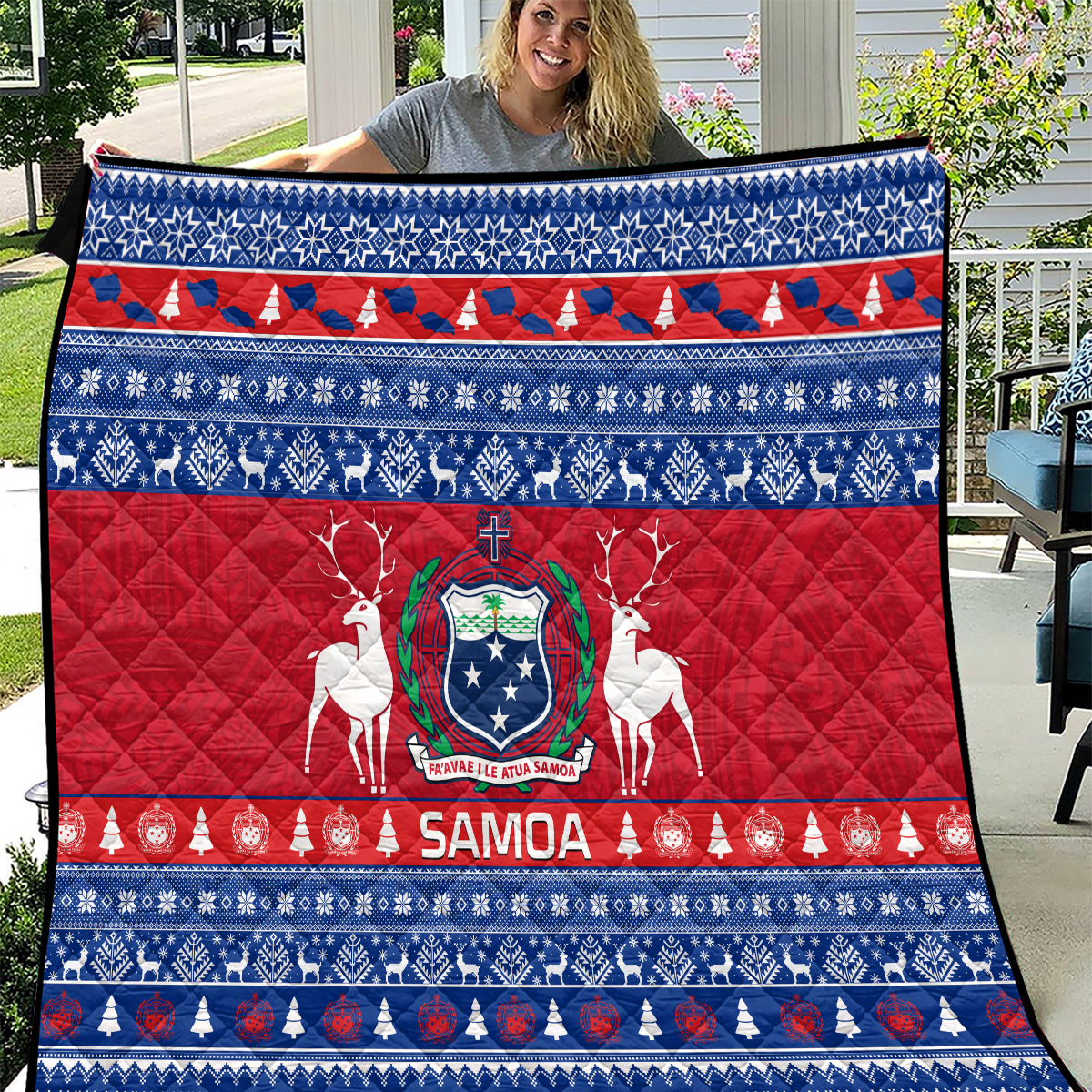 Personalised Samoa Christmas Quilt Samoan Coat Of Arms Manuia Le Kirisimas - Wonder Print Shop