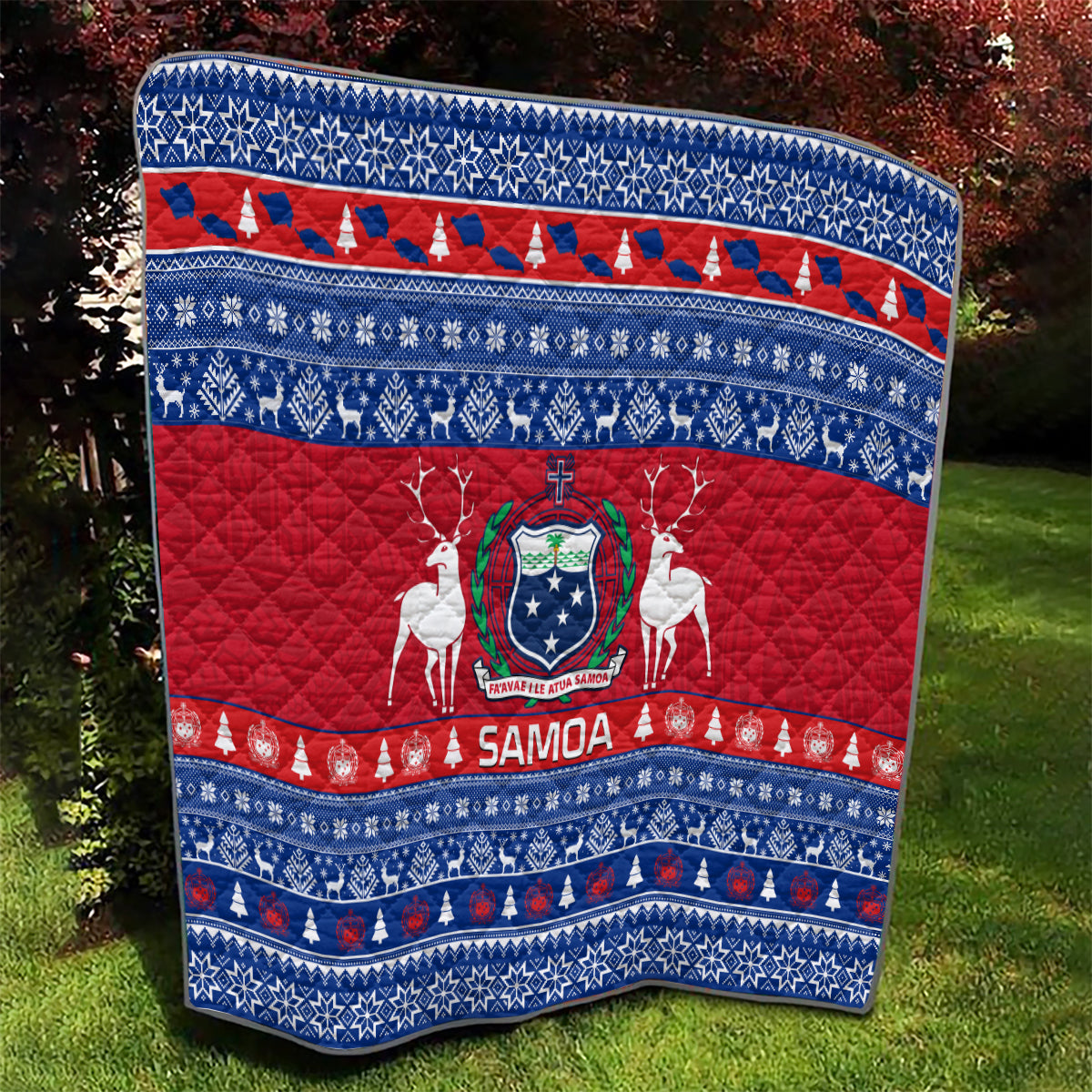Personalised Samoa Christmas Quilt Samoan Coat Of Arms Manuia Le Kirisimas - Wonder Print Shop