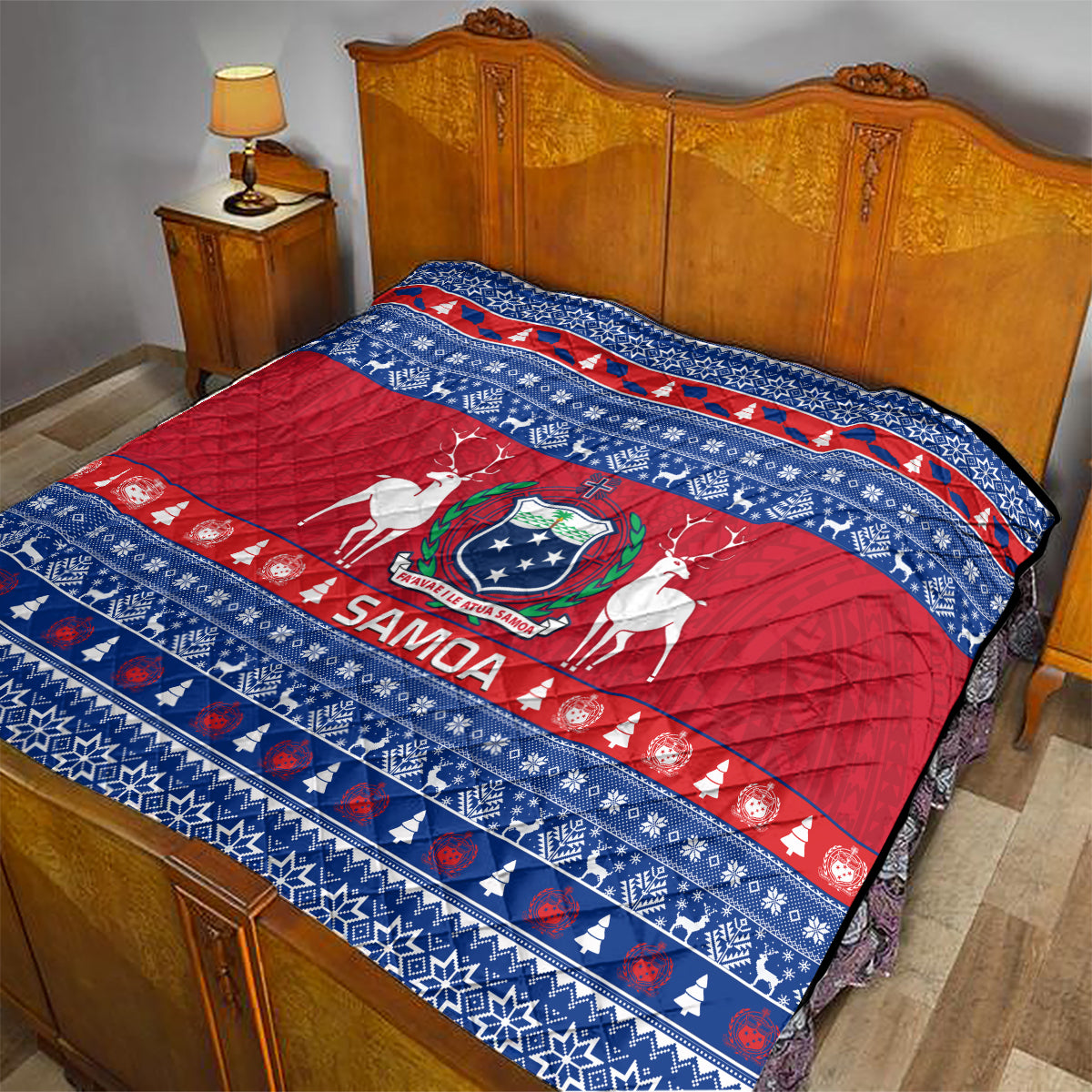 Personalised Samoa Christmas Quilt Samoan Coat Of Arms Manuia Le Kirisimas - Wonder Print Shop