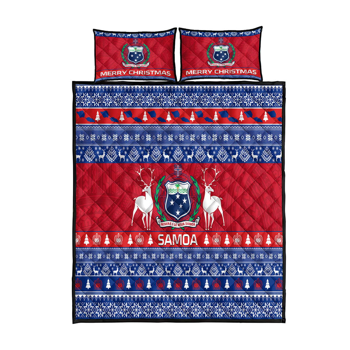 Personalised Samoa Christmas Quilt Bed Set Samoan Coat Of Arms Manuia Le Kirisimas - Wonder Print Shop