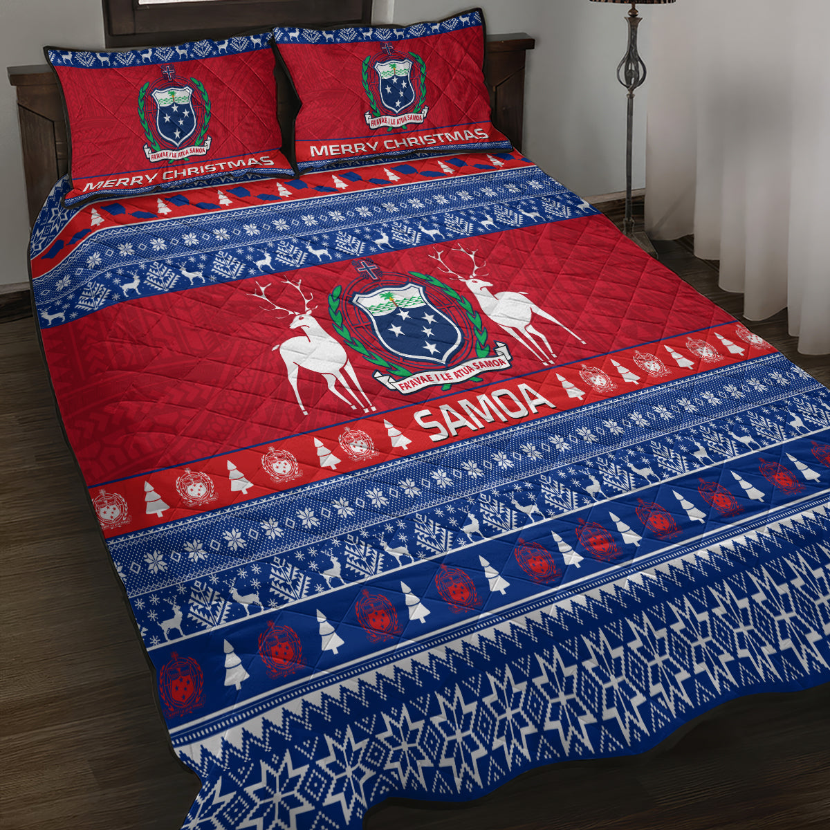 Personalised Samoa Christmas Quilt Bed Set Samoan Coat Of Arms Manuia Le Kirisimas - Wonder Print Shop
