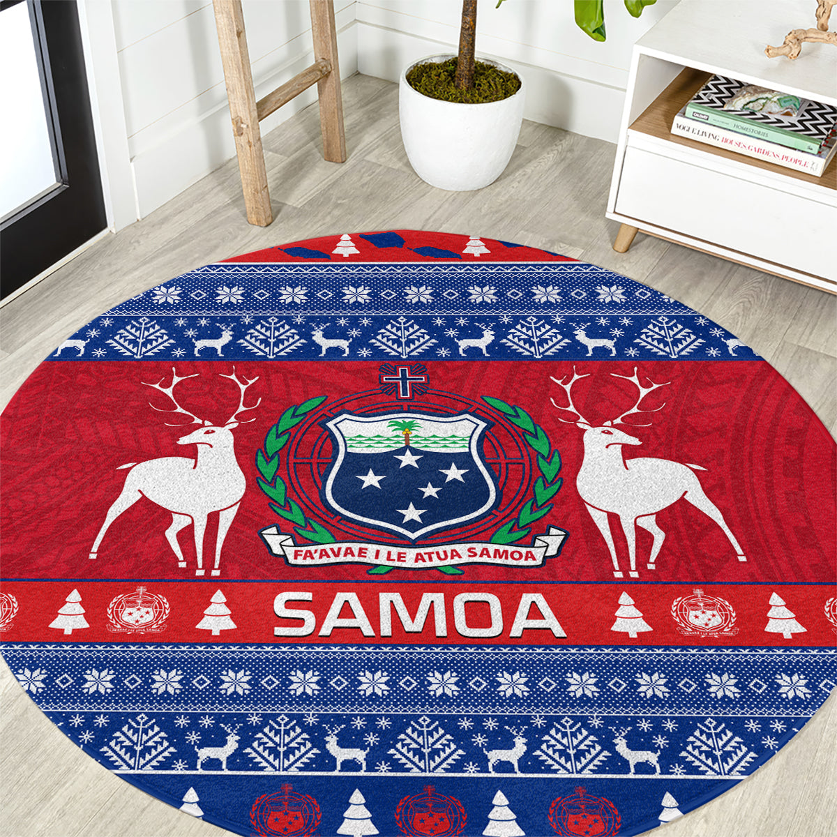 personalised-samoa-christmas-round-carpet-samoan-coat-of-arms-manuia-le-kirisimas