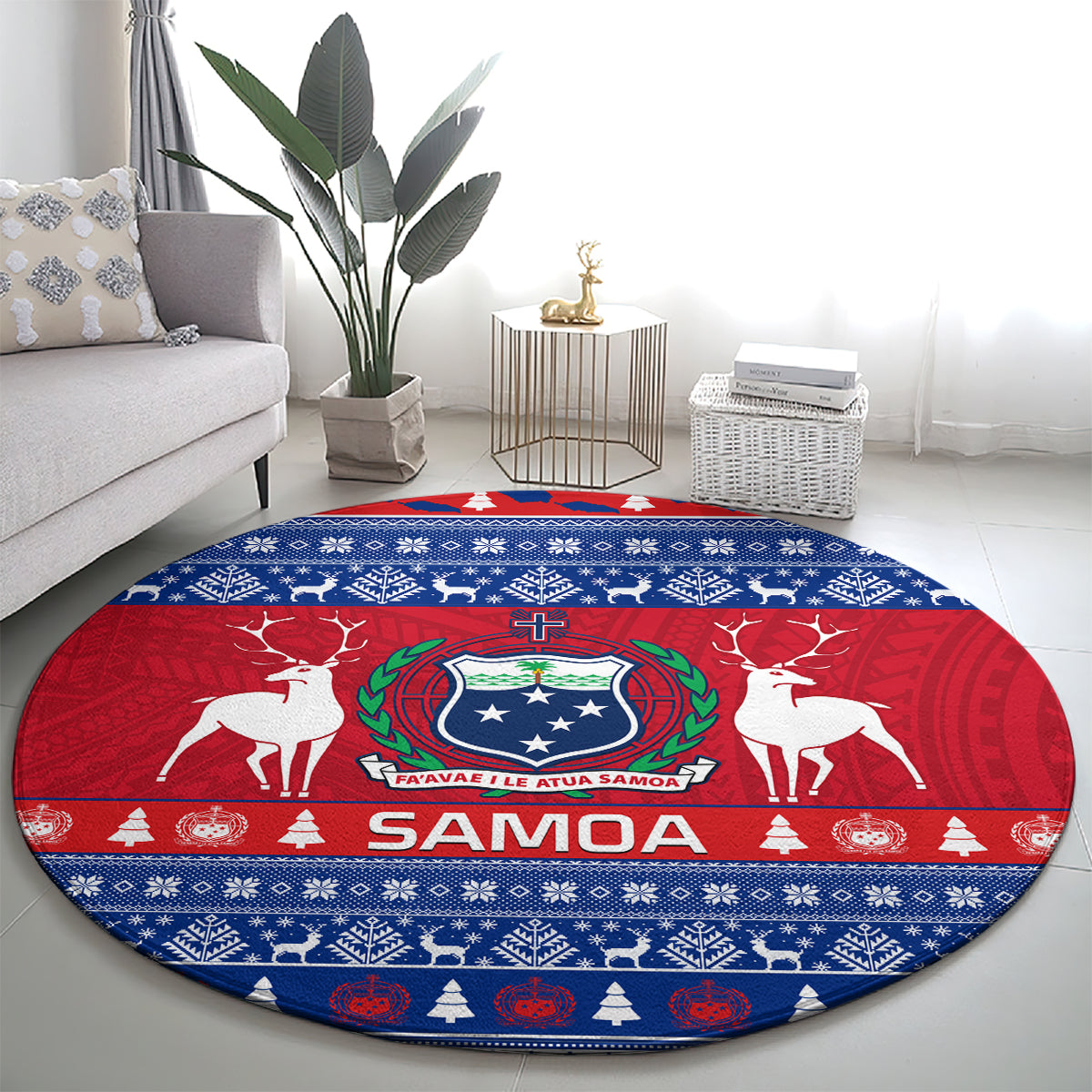 personalised-samoa-christmas-round-carpet-samoan-coat-of-arms-manuia-le-kirisimas