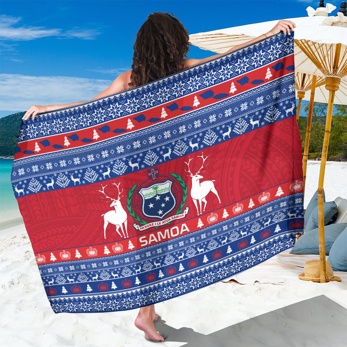 Personalised Samoa Christmas Sarong Samoan Coat Of Arms Manuia Le Kirisimas - Wonder Print Shop
