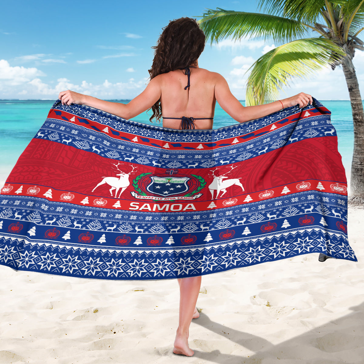 Personalised Samoa Christmas Sarong Samoan Coat Of Arms Manuia Le Kirisimas - Wonder Print Shop