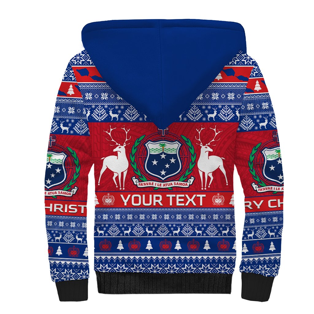 Personalised Samoa Christmas Sherpa Hoodie Samoan Coat Of Arms Manuia Le Kirisimas - Wonder Print Shop