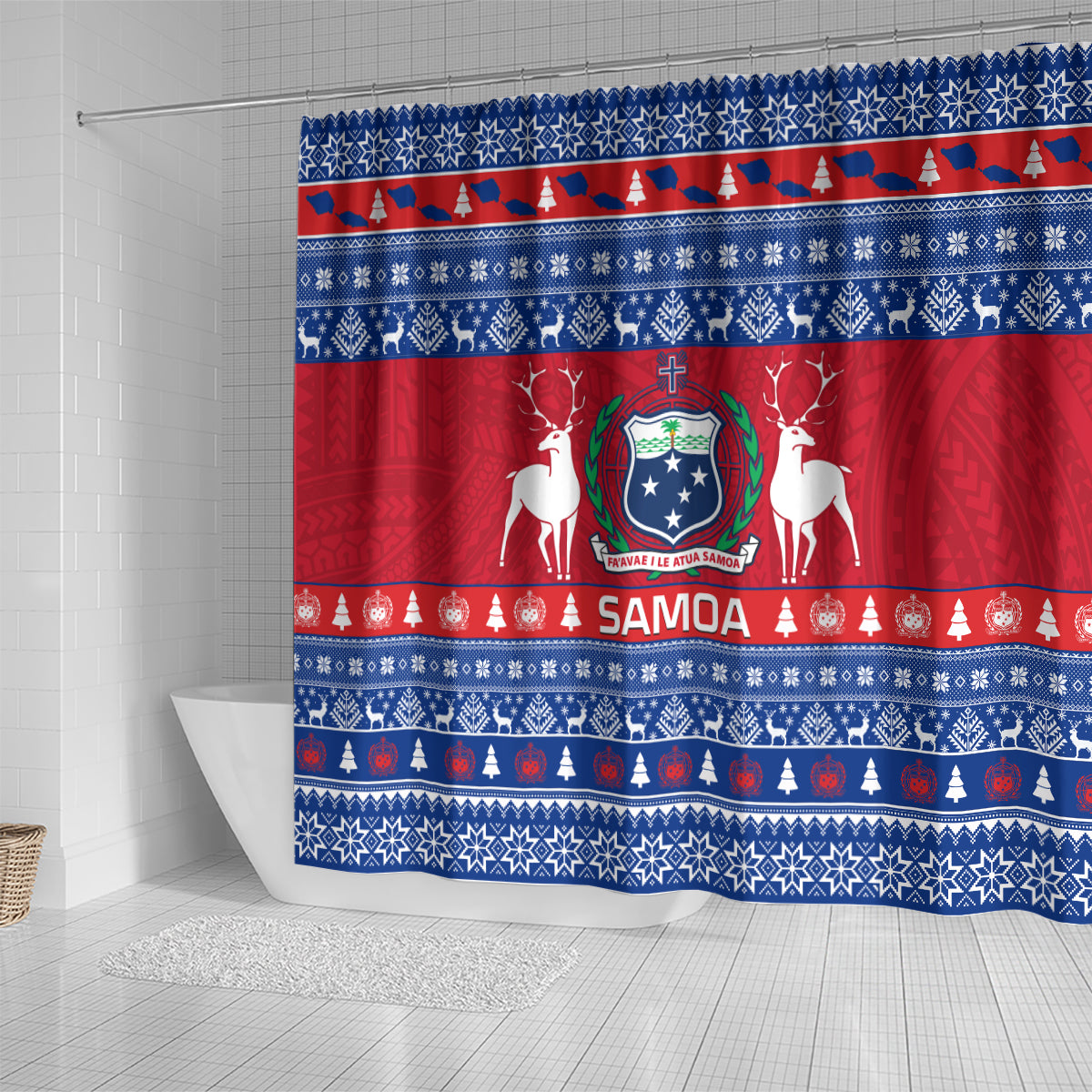 personalised-samoa-christmas-shower-curtain-samoan-coat-of-arms-manuia-le-kirisimas