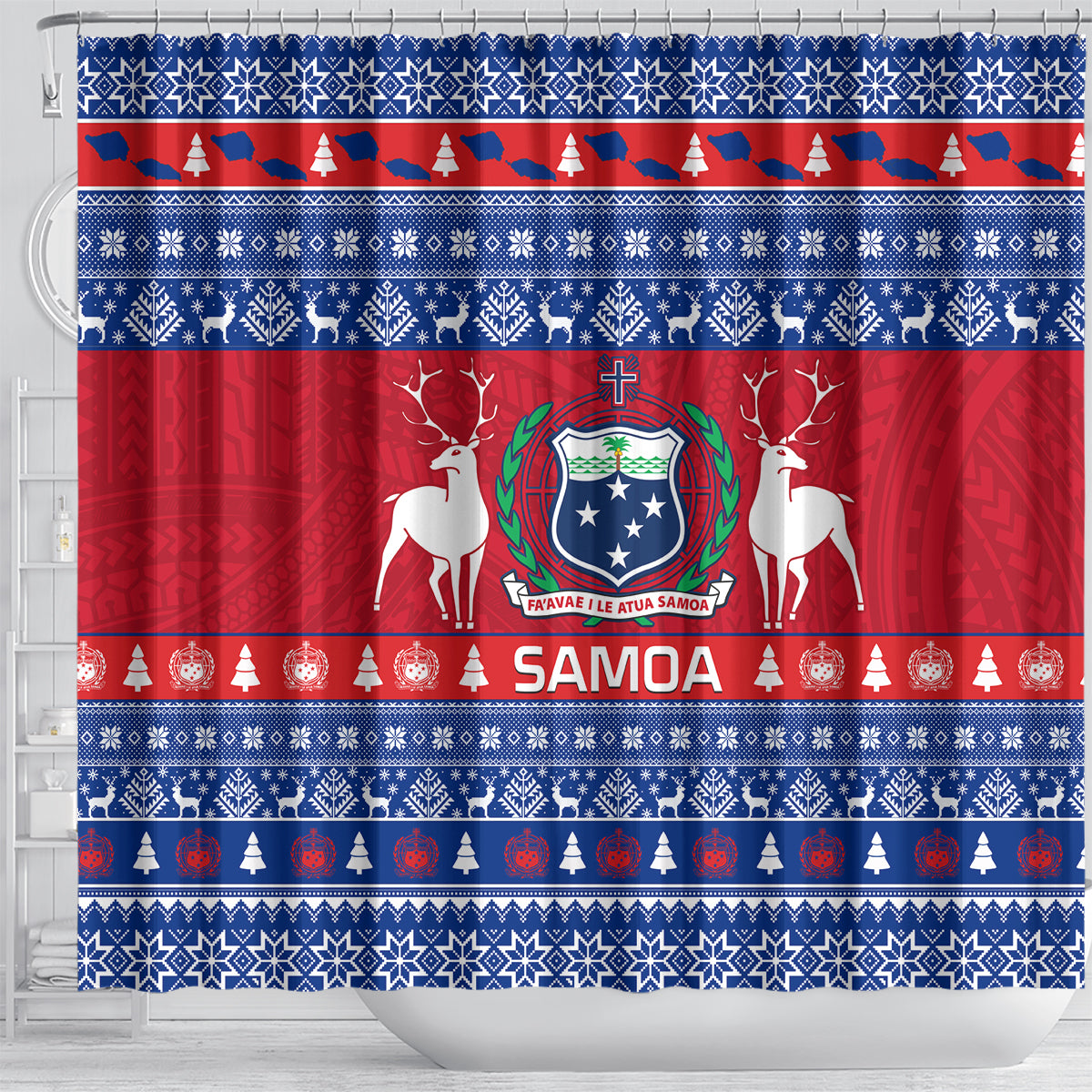 personalised-samoa-christmas-shower-curtain-samoan-coat-of-arms-manuia-le-kirisimas