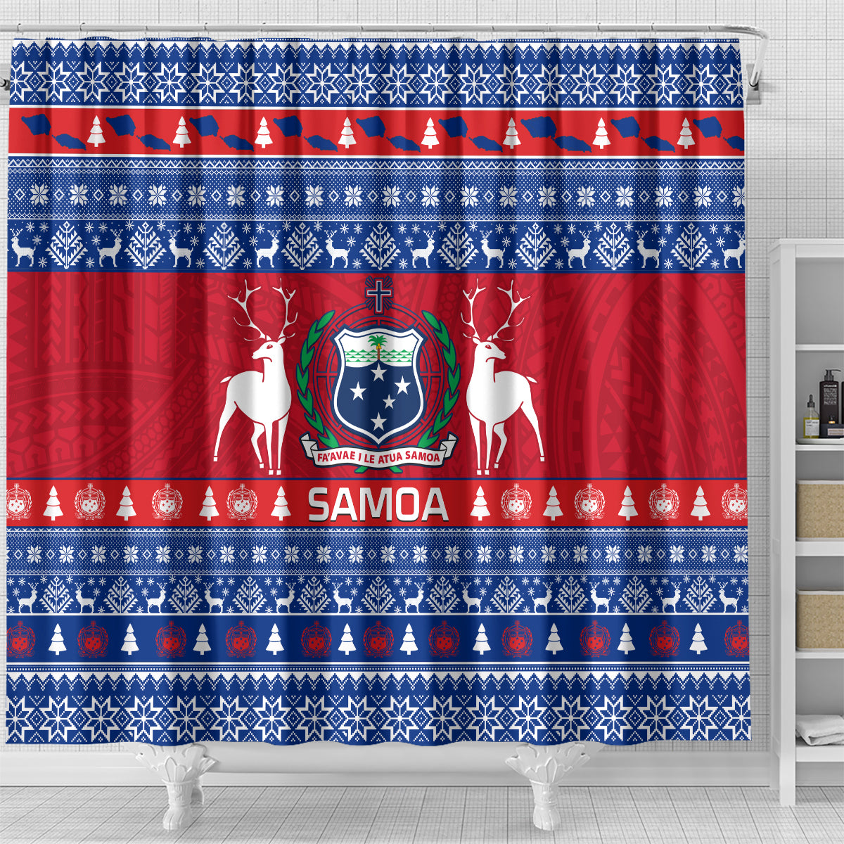 personalised-samoa-christmas-shower-curtain-samoan-coat-of-arms-manuia-le-kirisimas