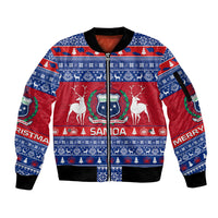 Personalised Samoa Christmas Sleeve Zip Bomber Jacket Samoan Coat Of Arms Manuia Le Kirisimas - Wonder Print Shop