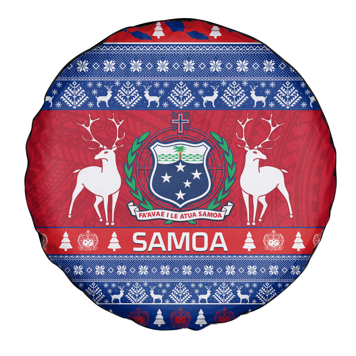 Personalised Samoa Christmas Spare Tire Cover Samoan Coat Of Arms Manuia Le Kirisimas - Wonder Print Shop