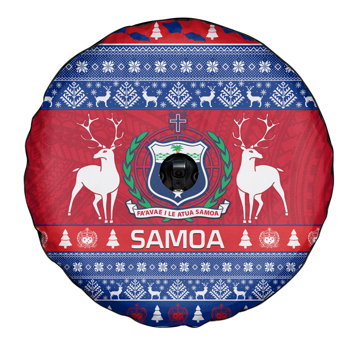 Personalised Samoa Christmas Spare Tire Cover Samoan Coat Of Arms Manuia Le Kirisimas - Wonder Print Shop