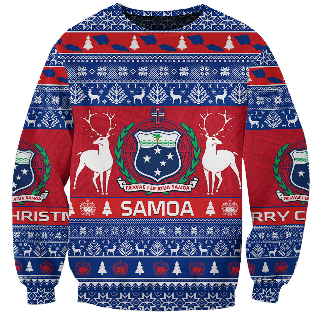 Personalised Samoa Christmas Sweatshirt Samoan Coat Of Arms Manuia Le Kirisimas - Wonder Print Shop