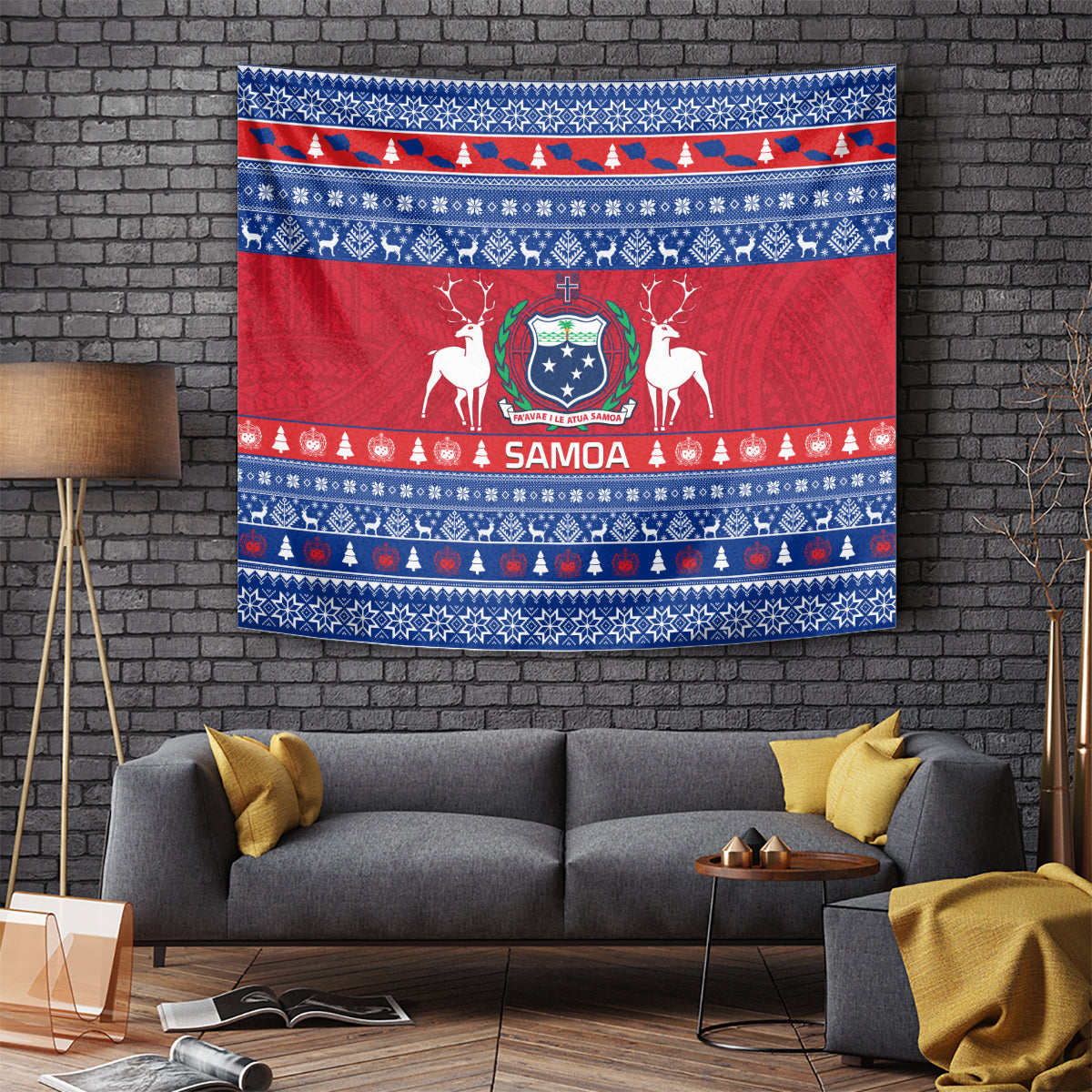 Personalised Samoa Christmas Tapestry Samoan Coat Of Arms Manuia Le Kirisimas - Wonder Print Shop