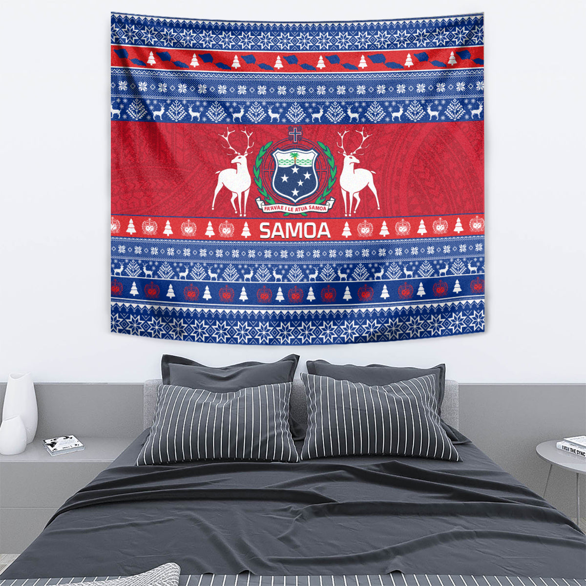 Personalised Samoa Christmas Tapestry Samoan Coat Of Arms Manuia Le Kirisimas - Wonder Print Shop