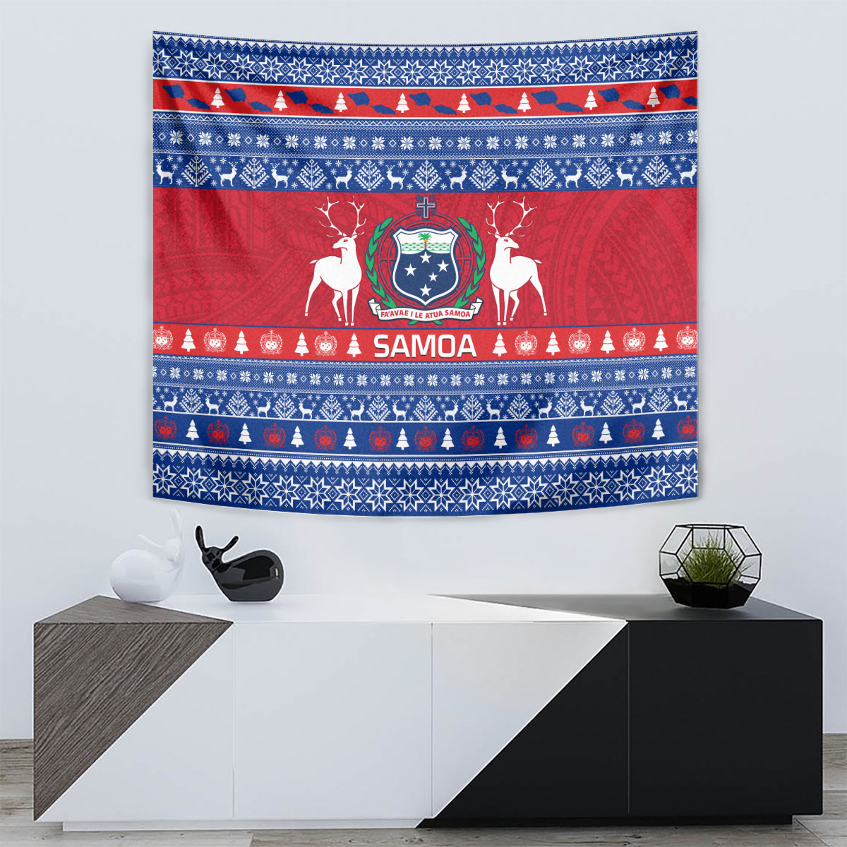 Personalised Samoa Christmas Tapestry Samoan Coat Of Arms Manuia Le Kirisimas - Wonder Print Shop