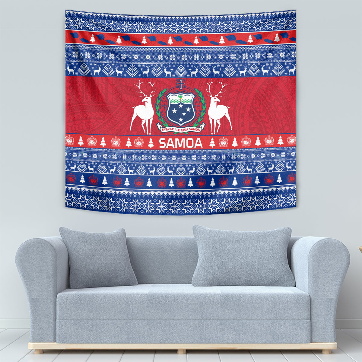 Personalised Samoa Christmas Tapestry Samoan Coat Of Arms Manuia Le Kirisimas - Wonder Print Shop